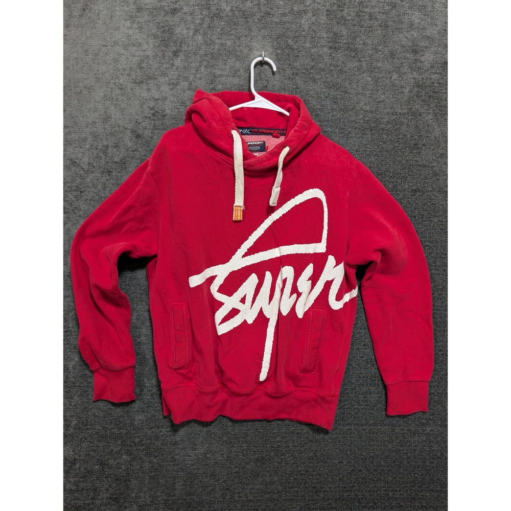 Superdry International Red Pullover Hoodie Graphic Sweatshirt Mens Small 1484
